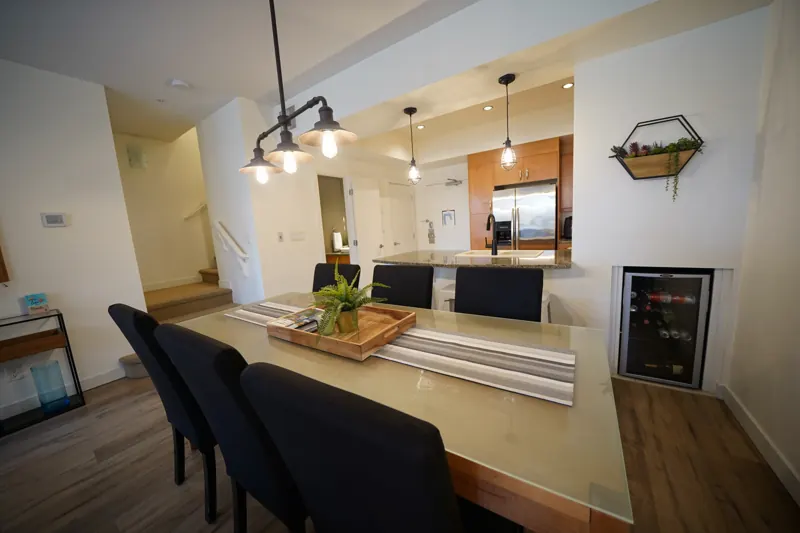 Dining area and kitchen in an open-plan Strand home